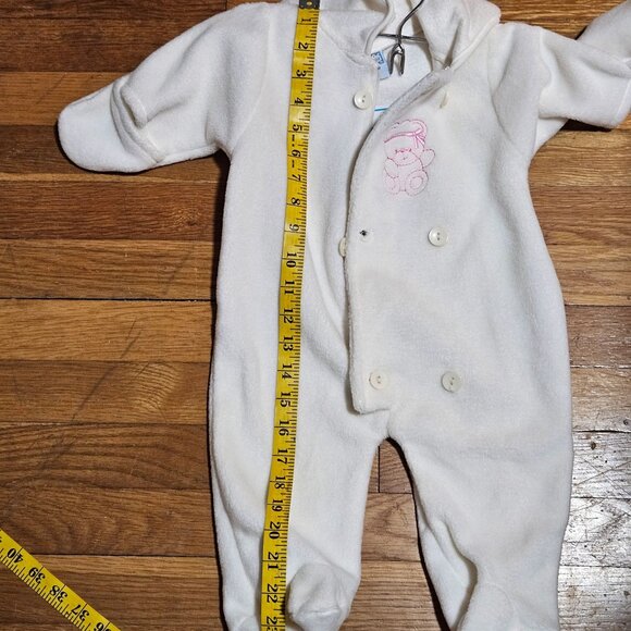 NWT Baby Mon Petit fleece button front hooded off white one piece outfit S 6-9M - Picture 9 of 11